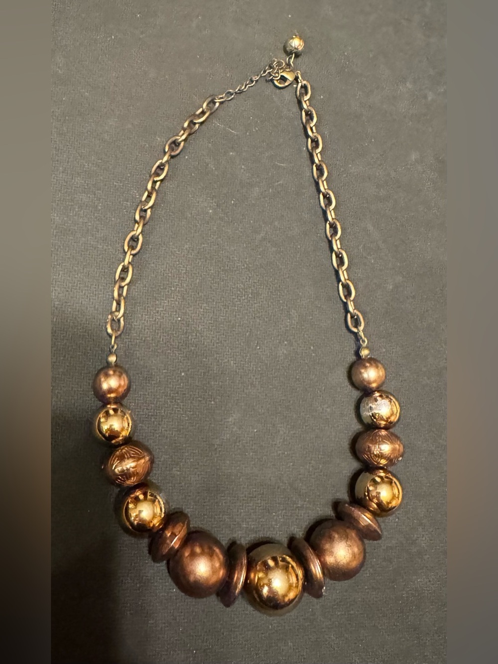 Statement Necklace Gold Tone chunky, metallic bronze-painted spherical beads